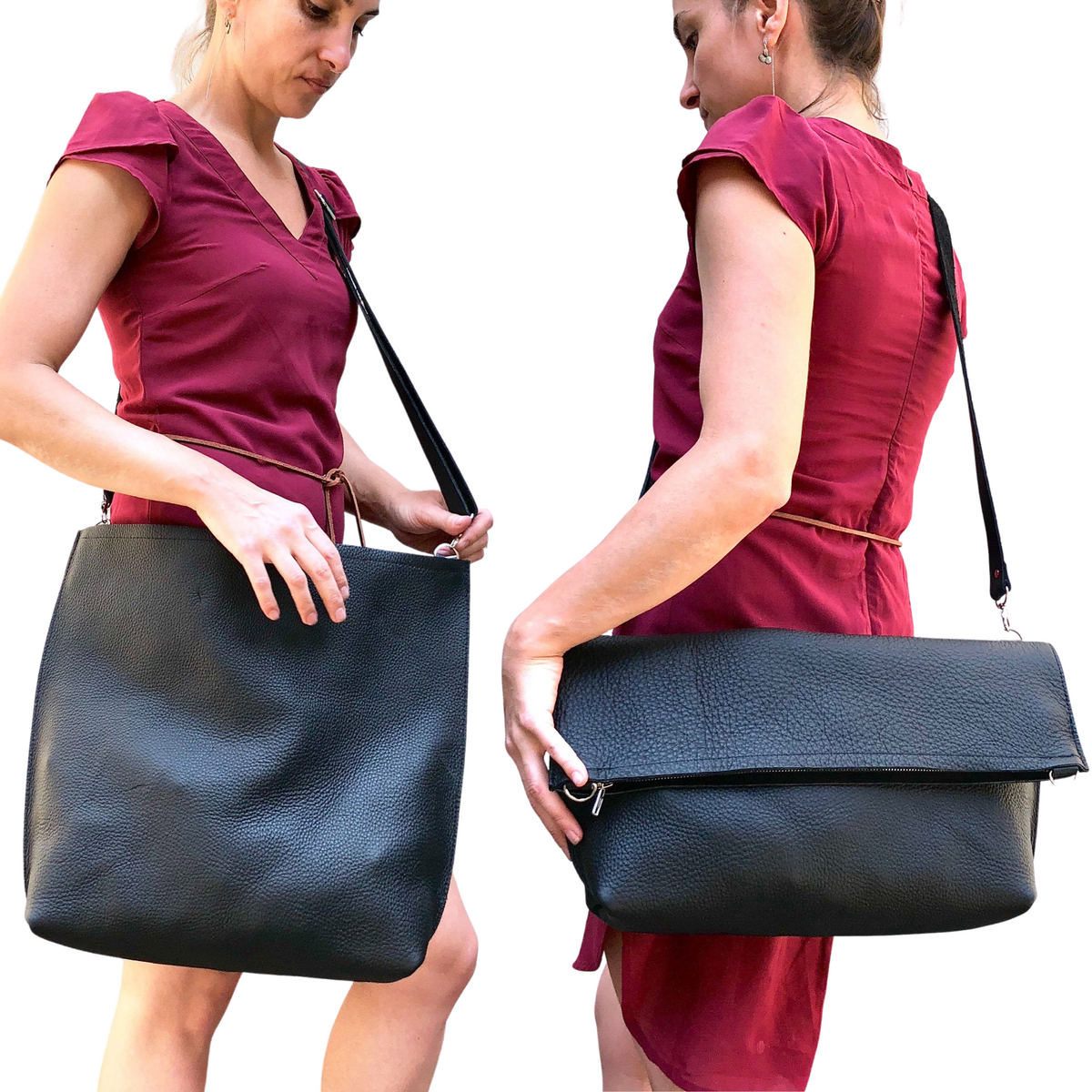 Leather tote bag, Crossbody Leather tote, Two in One leather