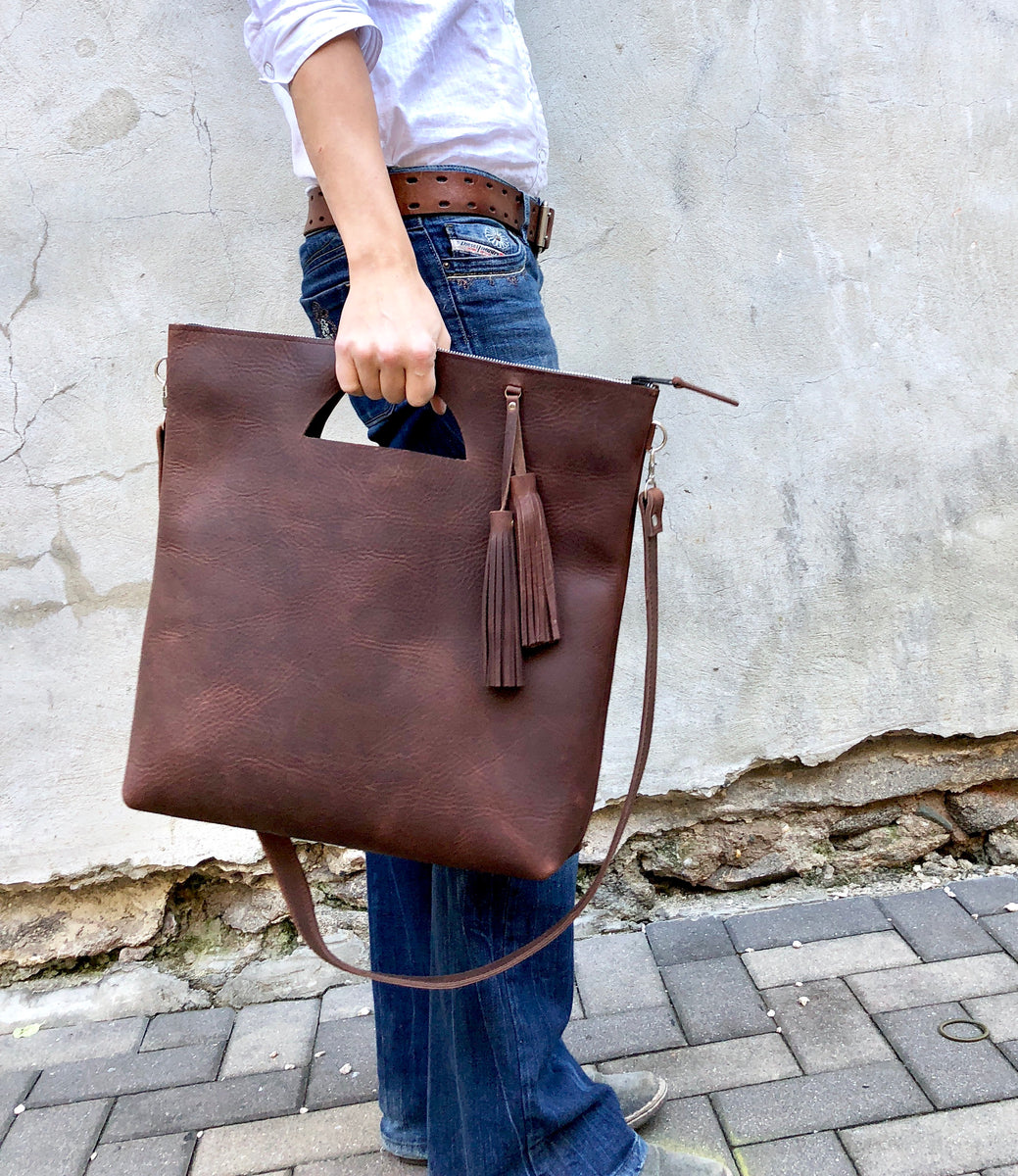 Tall crossbody leather tote bag Unique handmade purse – Urban Artisan  Boutique