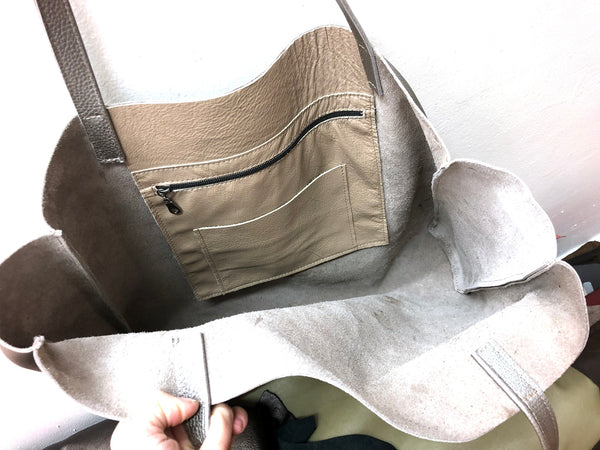 Metallic graphite oversized leather bag, Large shopper carryall