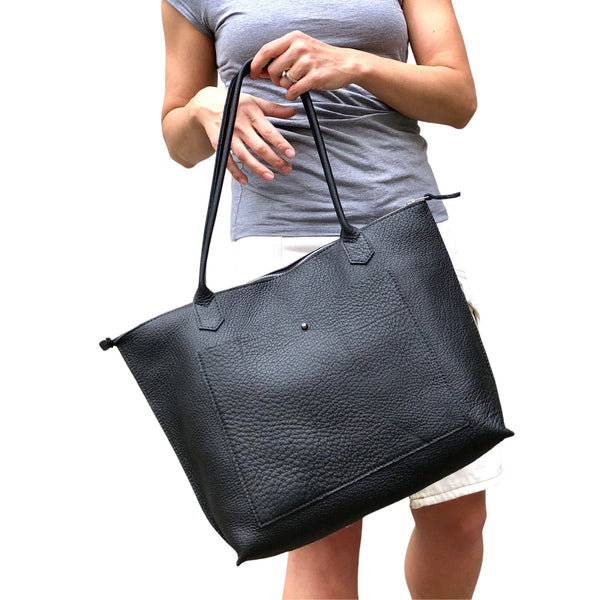 Leather tote bag with zipper, Everyday leather tote