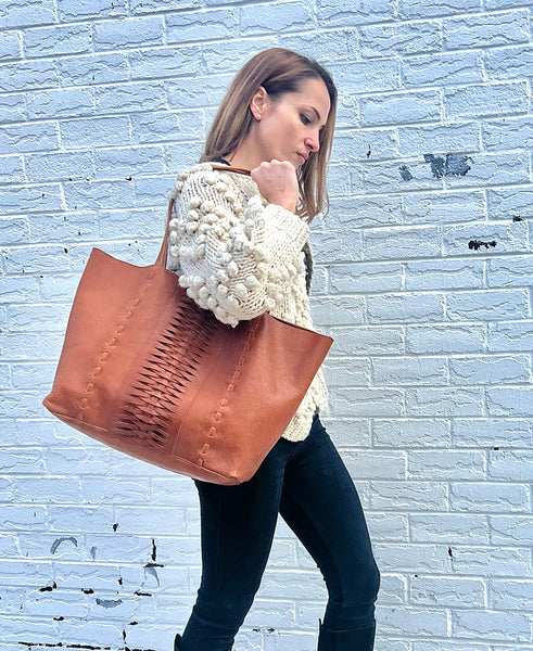 Boho leather bag -cognac