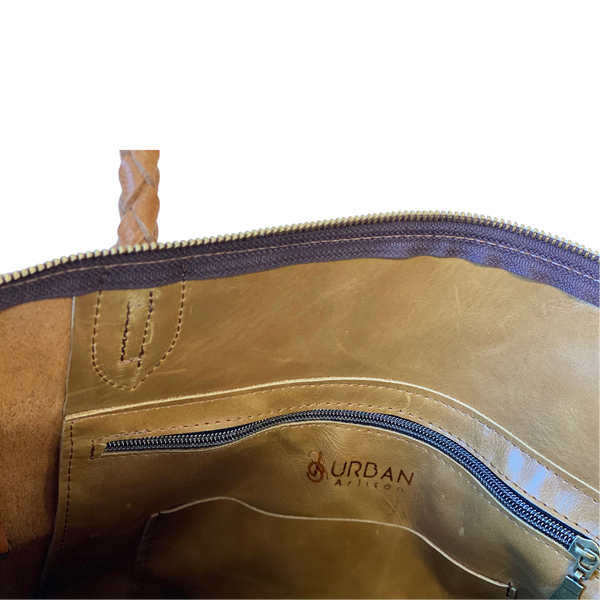 Vintage brown leather tote with tassel