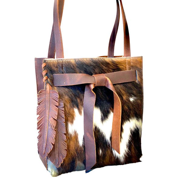 Tricolor cowhide bag with ties