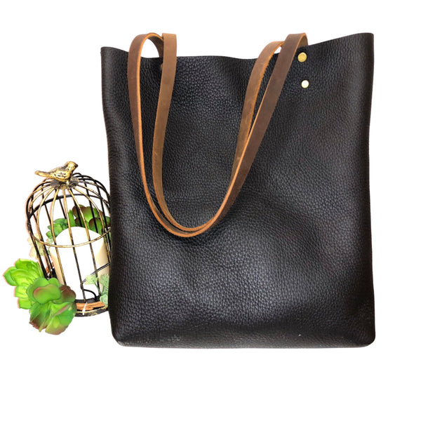 Tall Leather tote bag  Travel leather bag Leather Shopper bag