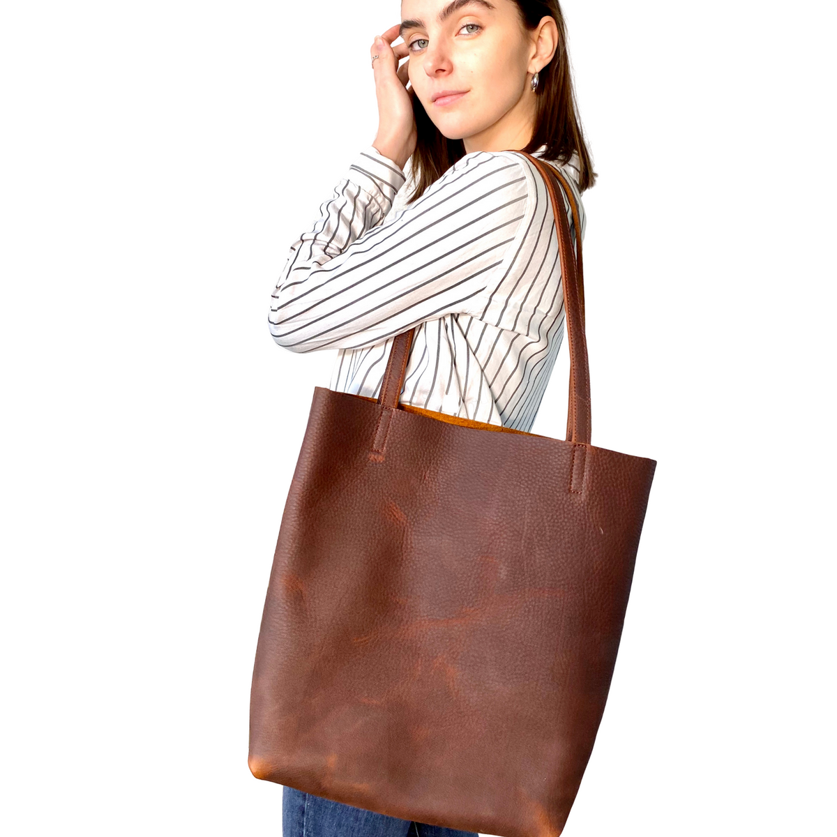 Tall leather tote / Medium leather bag / Brown Handbag – Urban 