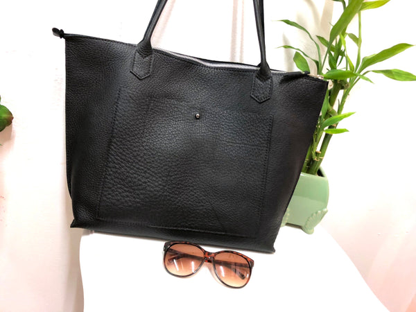Leather tote bag with zipper, Everyday leather tote