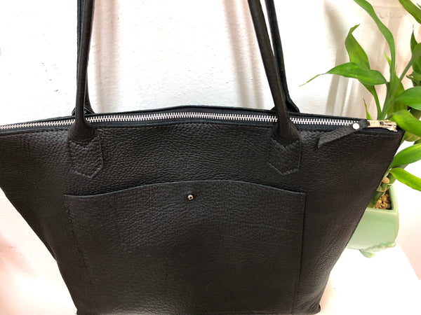 Leather tote bag with zipper, Everyday leather tote