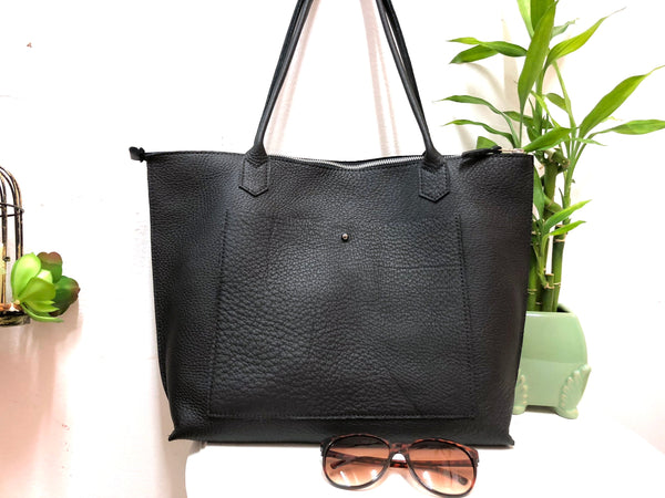 Leather tote bag with zipper, Everyday leather tote
