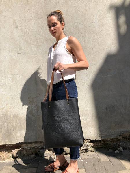 Tall Leather tote bag  Travel leather bag Leather Shopper bag