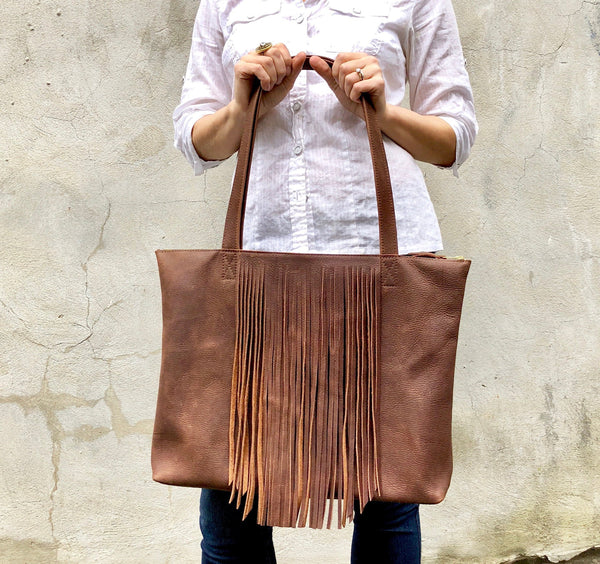 Leather tote with fringe, Sturdy Shopper, Travel bag