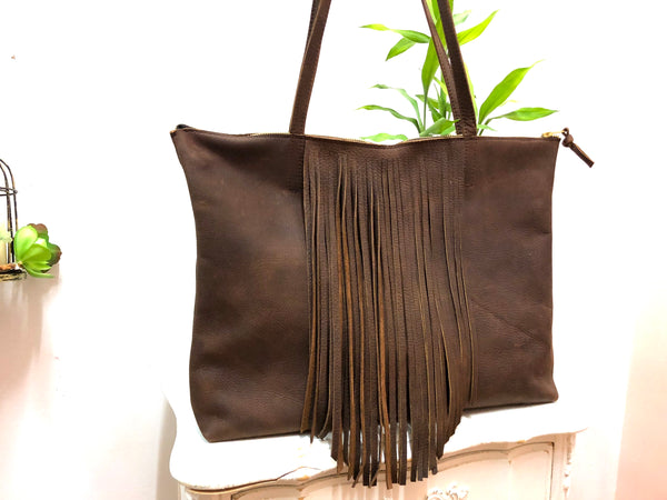 Leather tote with fringe, Sturdy Shopper, Travel bag