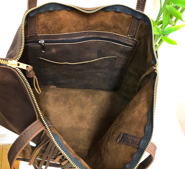 Leather tote with fringe, Sturdy Shopper, Travel bag