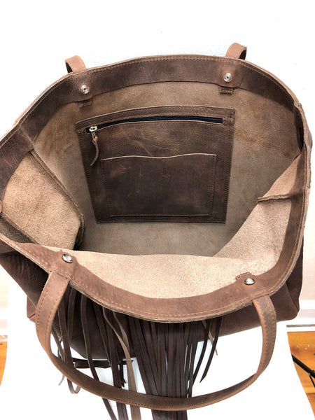 Extra Large Leather bag with fringe,  Oversized work and travel  leather bag