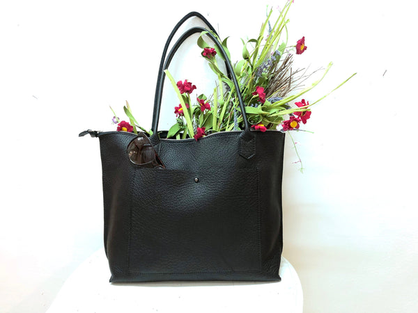 Leather tote bag with zipper, Everyday leather tote