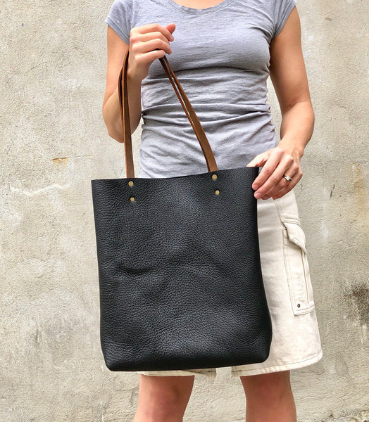 Tall Leather tote bag  Travel leather bag Leather Shopper bag