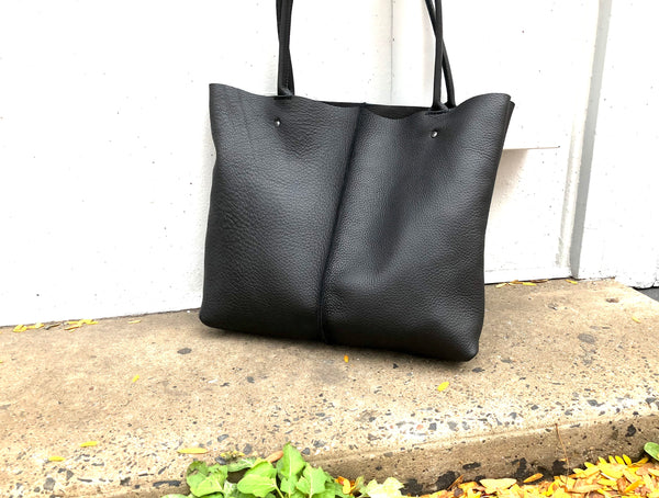 Large Black Leather Tote, Work and travel leather bag, Crossbody bag