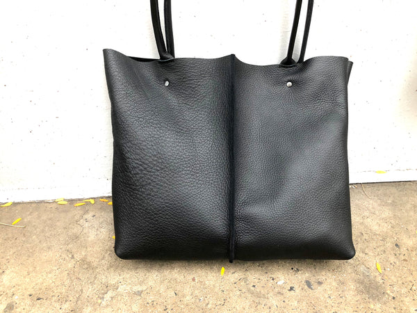 Large Black Leather Tote, Work and travel leather bag, Crossbody bag