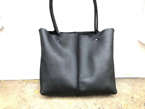 Large Black Leather Tote, Work and travel leather bag, Crossbody bag