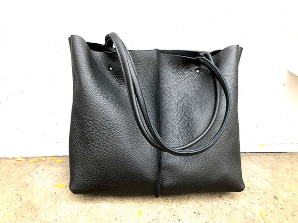 Large Black Leather Tote, Work and travel leather bag, Crossbody bag