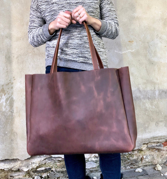 Extra large brown leather tote bag 24”x 15”