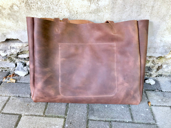 Extra large brown leather tote bag 24”x 15”