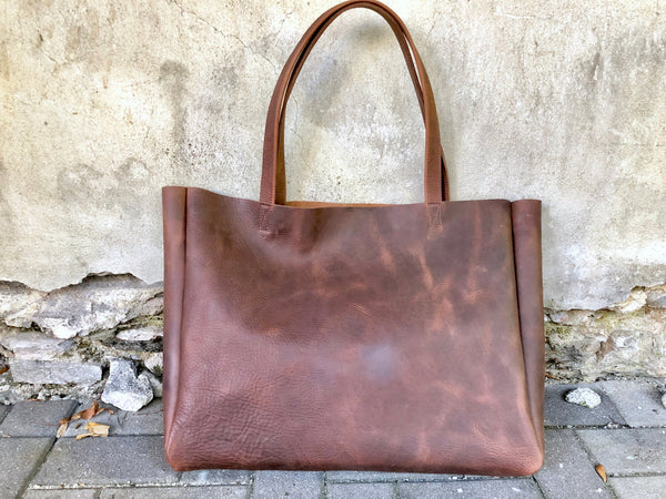 Extra large brown leather tote bag 24”x 15”
