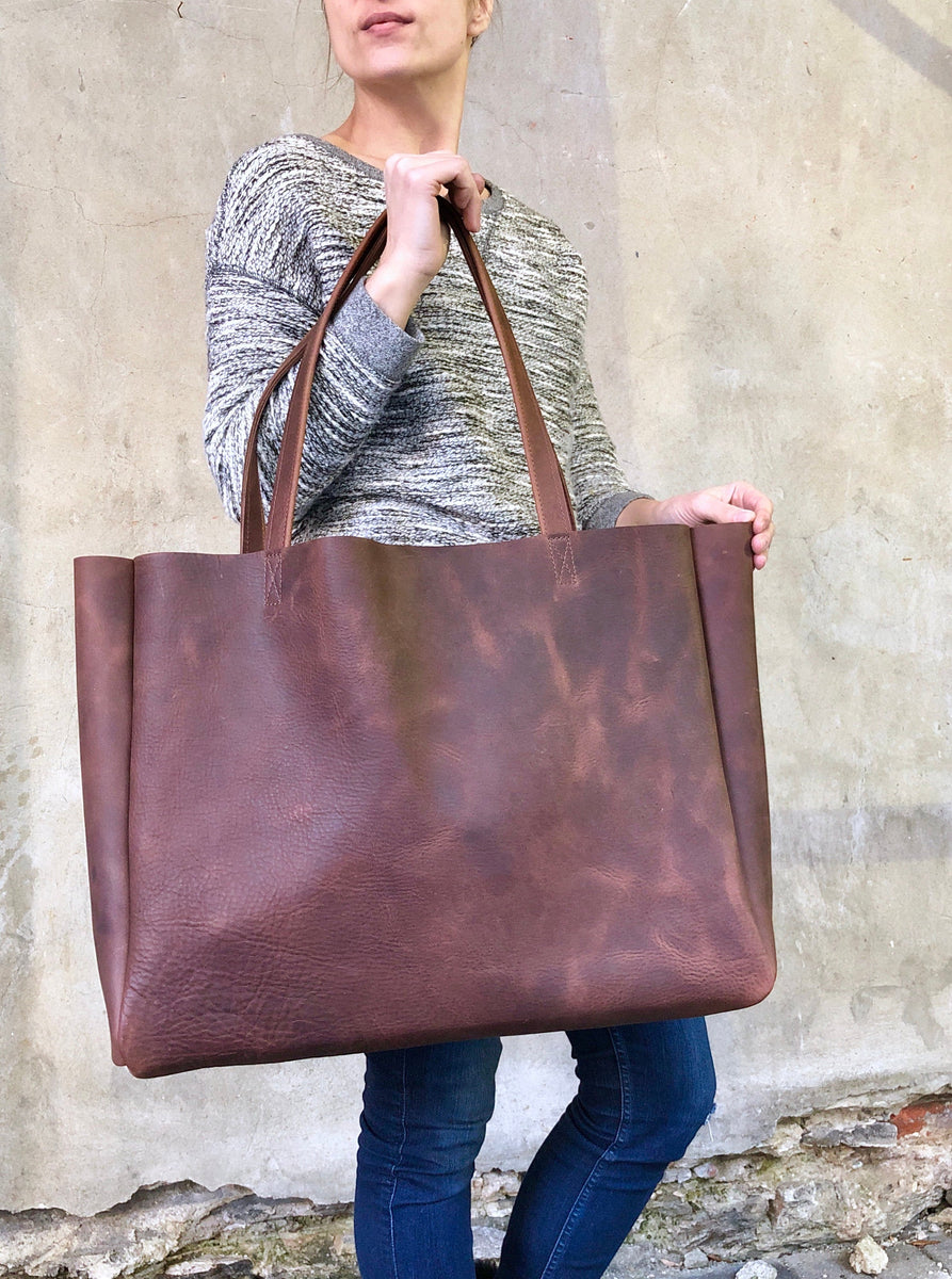 Extra large brown leather tote bag 24”x 15” – Urban Artisan Boutique