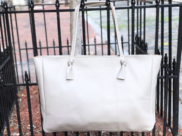 Silver cowhide leather tote bag 22”x 14” Large work and travel computer bag