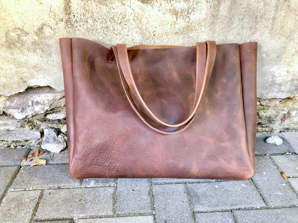 Extra large brown leather tote bag 24”x 15”