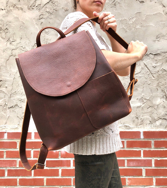Large Brown Leather Backpack Rucksack, School Work Computer Backpack