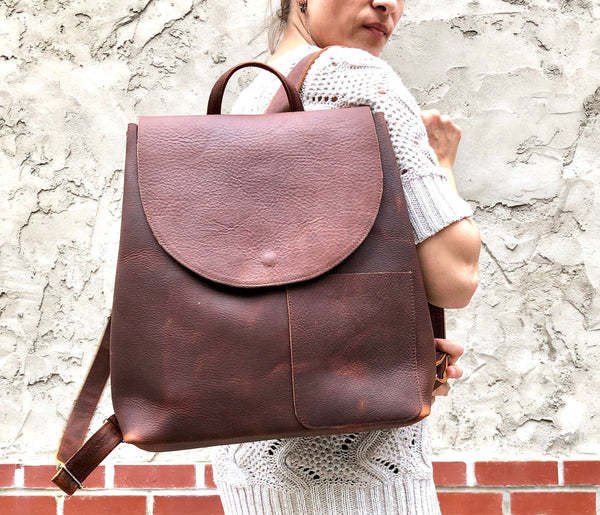 Large Brown Leather Backpack Rucksack, School Work Computer Backpack