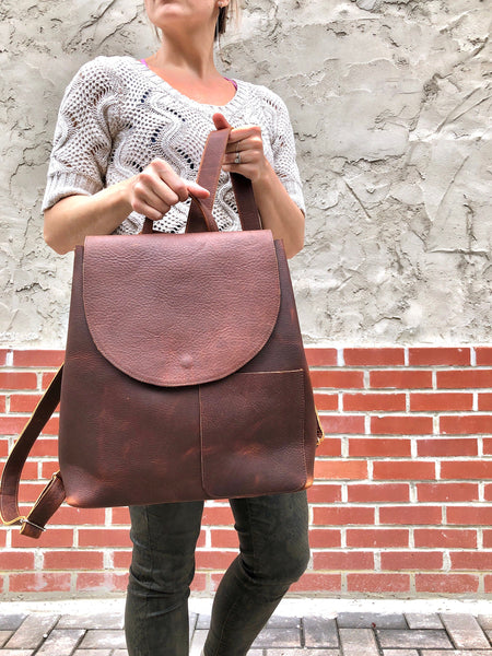 Large Brown Leather Backpack Rucksack, School Work Computer Backpack