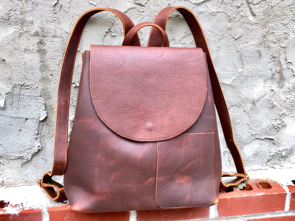 Large Brown Leather Backpack Rucksack, School Work Computer Backpack