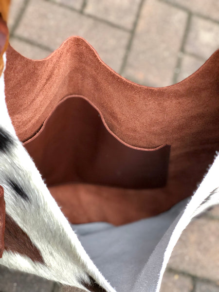 Cowhide leather round hobo bag, Unique cow hair leather bag