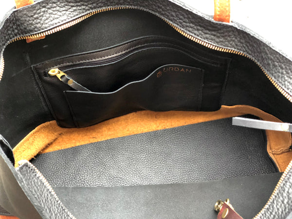 Large black and brown leather bag, Oversized work and travel computer bag