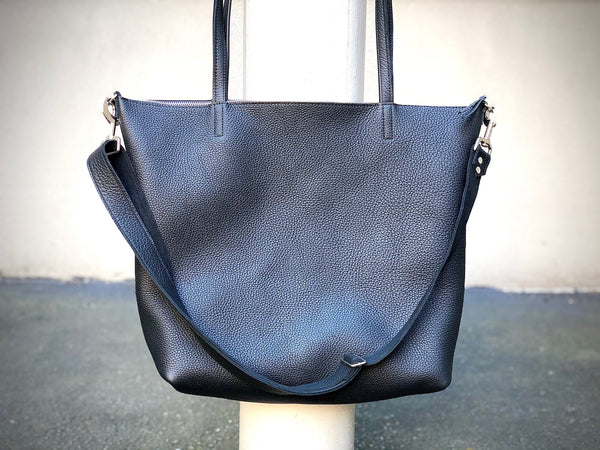 Large black leather crossbody bag, Oversized work and travel leather tote