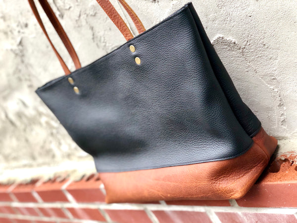 Large black and brown leather bag, Oversized work and travel computer bag