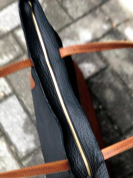 Large black and brown leather bag, Oversized work and travel computer bag