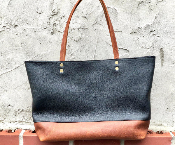 Large black and brown leather bag, Oversized work and travel computer bag