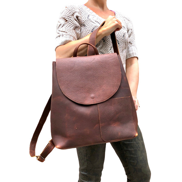 Large Brown Leather Backpack Rucksack, School Work Computer Backpack