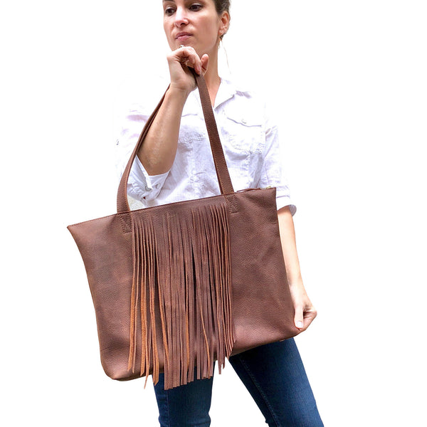 Leather tote with fringe, Sturdy Shopper, Travel bag