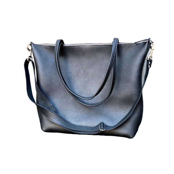 Large black leather crossbody bag, Oversized work and travel leather tote