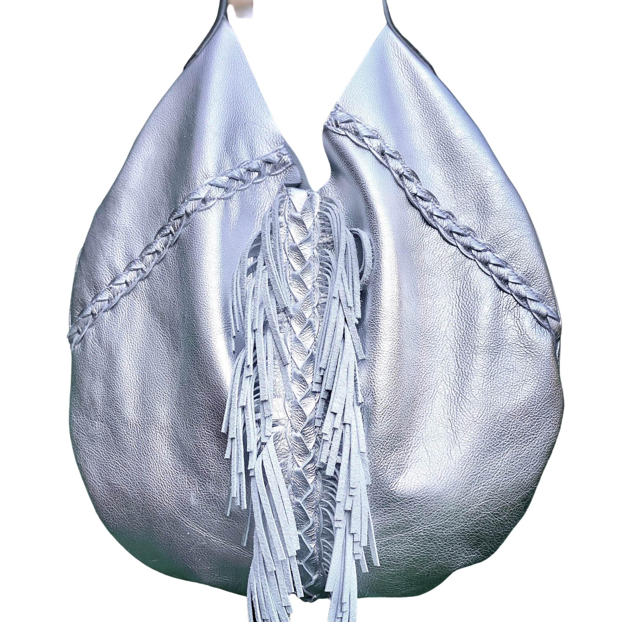 Hayward Medium Grand Shopper Bag In Silver Mirror Embossed Vegan Leath –  JDEX Styles