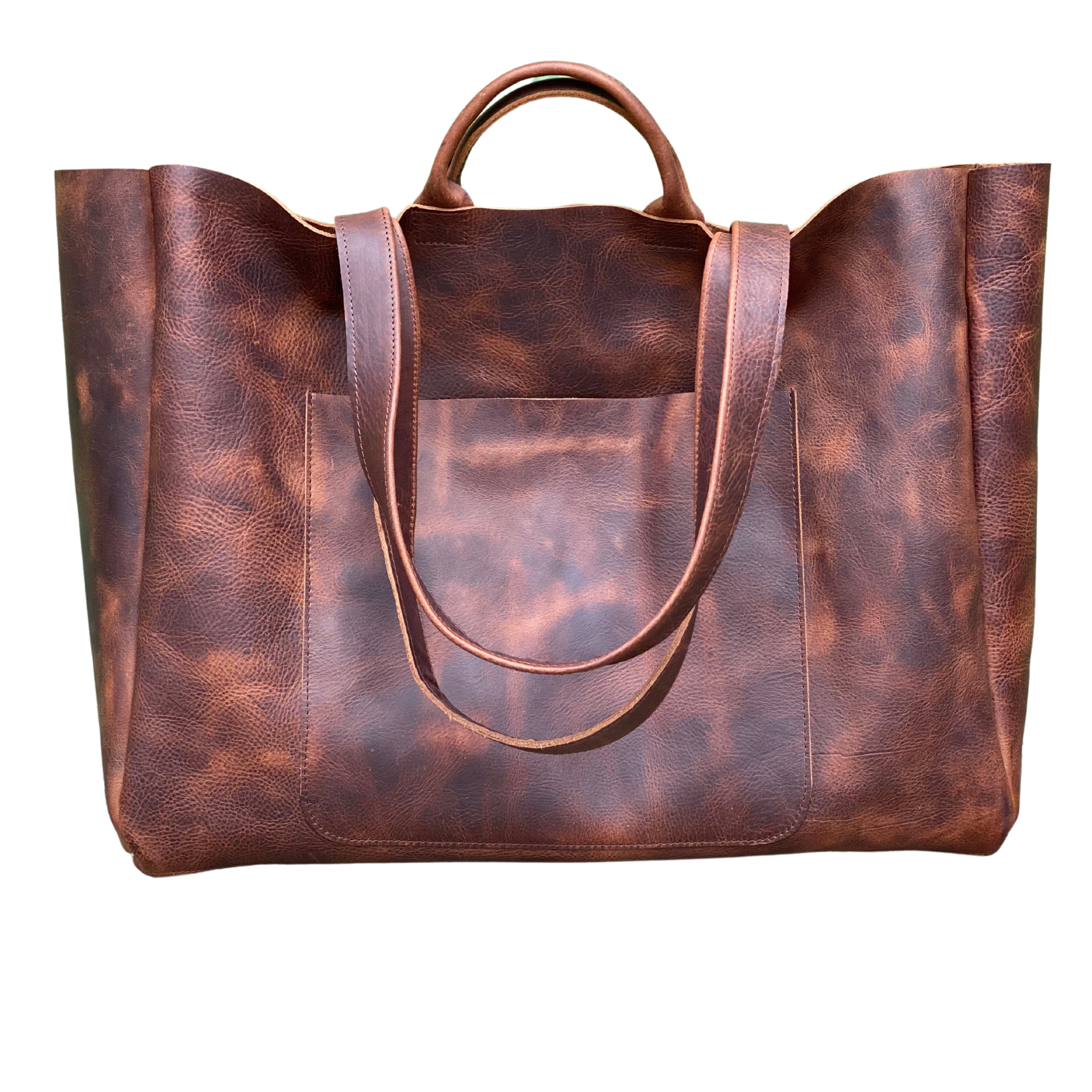 ハンドバッグ BROWN LEATHER TOTE BAG Vintage Leather Tote Bag - Fashion & Retro | OLANA