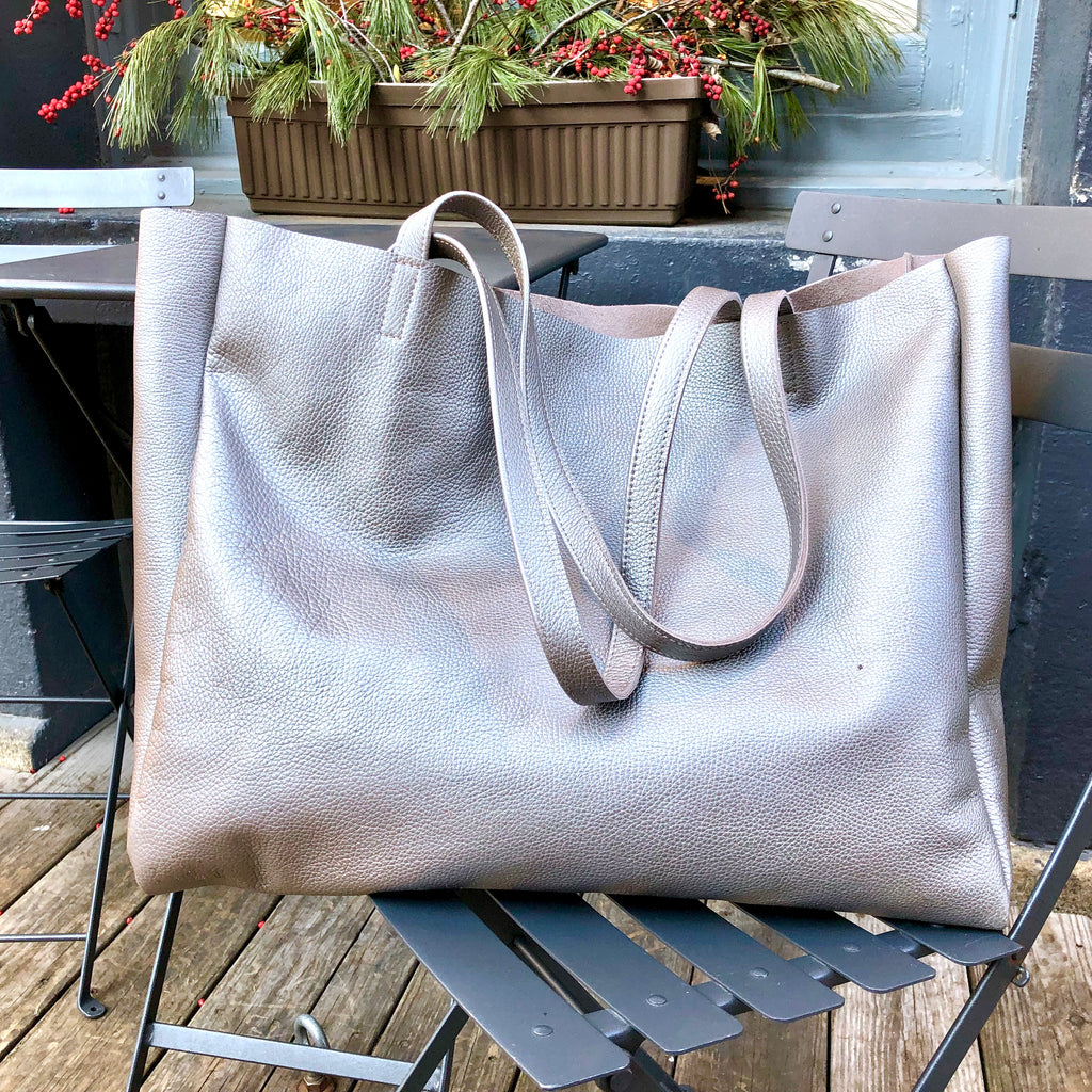 Silver leather tote discount bag