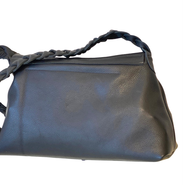 Multi layer raw edge crossbody bag in black leather