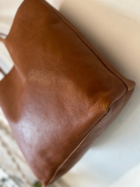 Boho leather bag -cognac