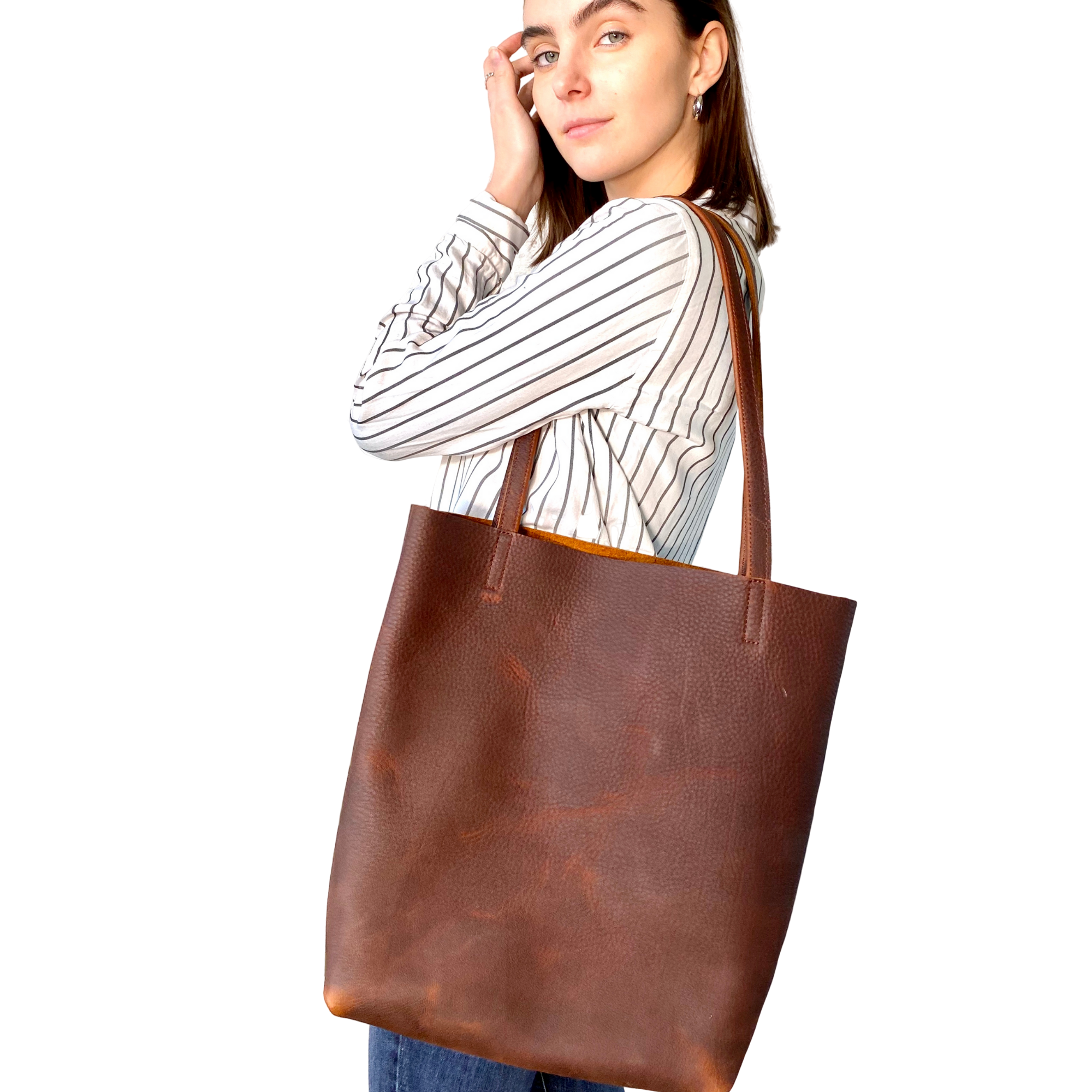 Tan Leather Big Crossbody Bag. Soft Leather Simple Everyday 