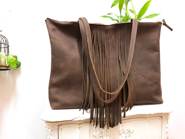 Leather tote with fringe, Sturdy Shopper, Travel bag