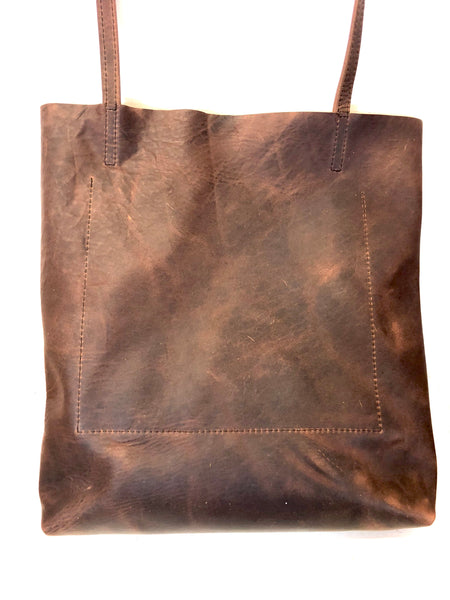 Tall Leather bag with zipper, Everyday leather tote